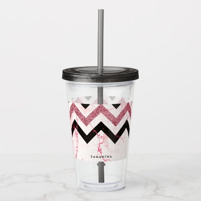 Copo De Acrílico Marble & Glitter Chevron (Frente)