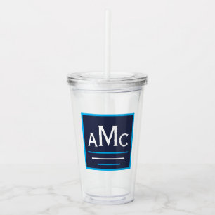 Copo De Acrílico Marinho - Tumbler Acrílico do Monograma Branco e 