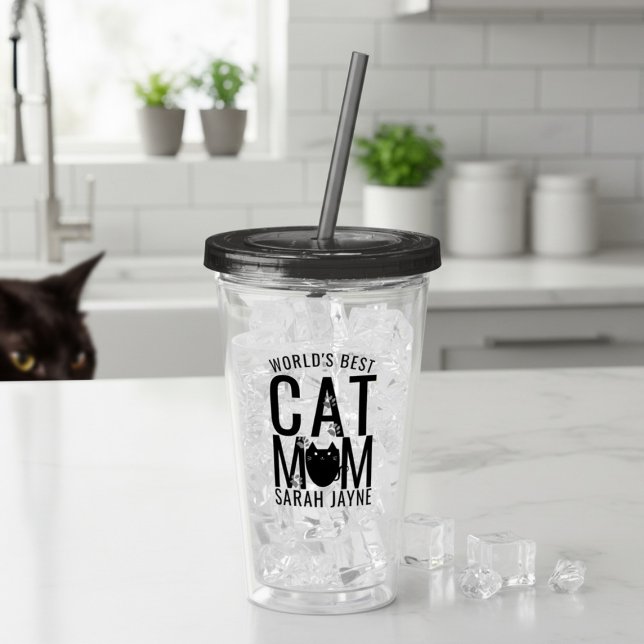 Copo De Acrílico Melhor Gato Mãe Personalizada em acrílico do Mundo (Purrfect gift for the cat mom in your life. Just add their name! (or yours))