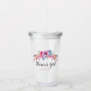 Copo De Acrílico Menina das Flores Floral Personalizada