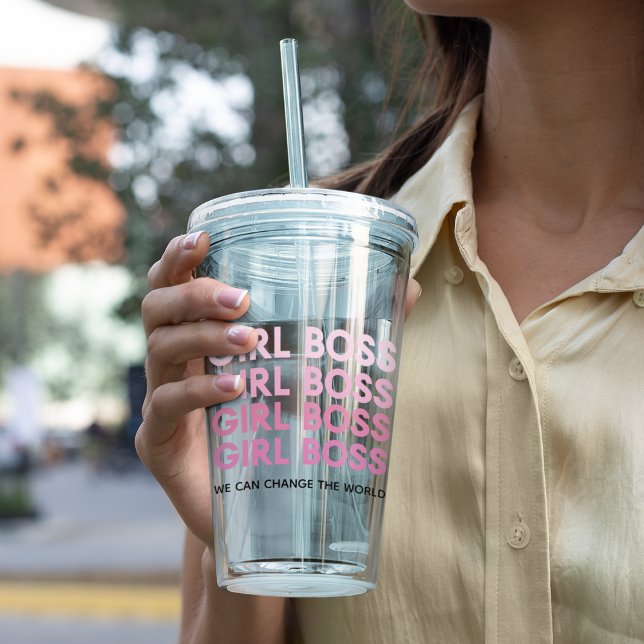Copo De Acrílico Menina Rosa Moderna Chefe Melhor Presente (Criador carregado)