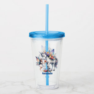 Copo De Acrílico Meninas bonitas, unicórnio fada, adiciona nome