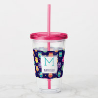 Meninas Monogrammed do teste padrão roxo da coruja