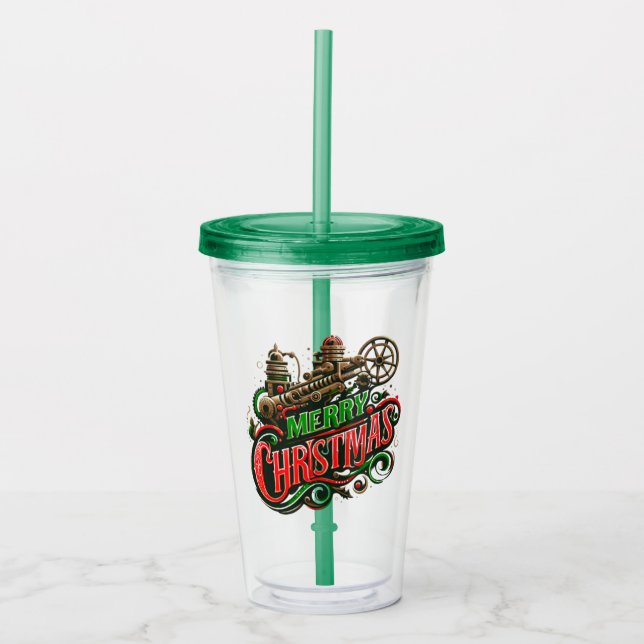 Copo De Acrílico Merry Christmas steampunk (Frente)