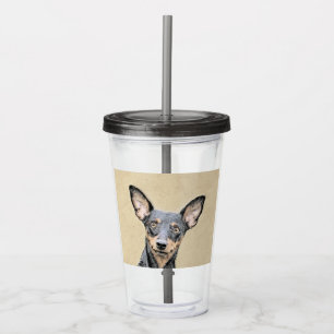 Copo De Acrílico Miniatura Pinscher Pintando Bela Arte Original de