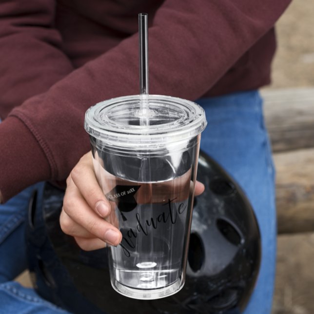 Copo De Acrílico Minimalist Grad Cap Black & White Graduation (Criador carregado)