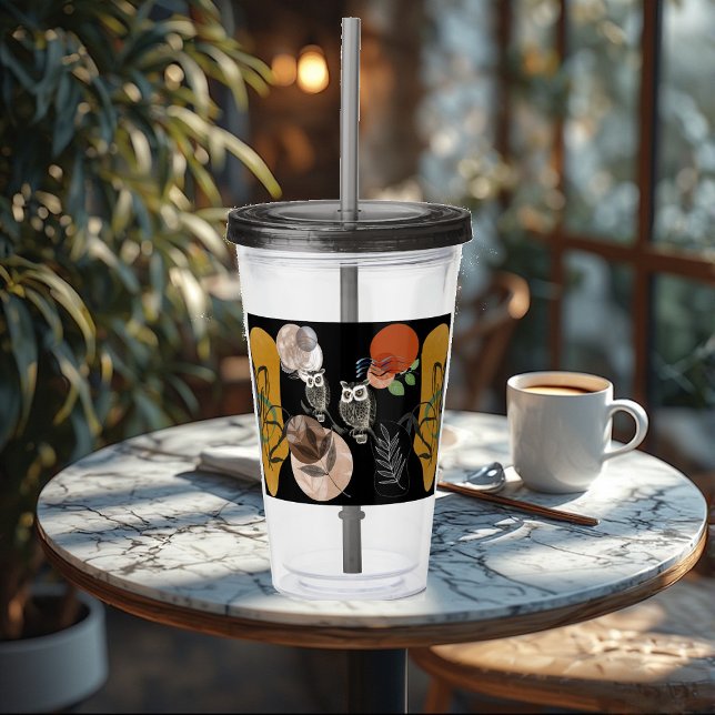 Copo De Acrílico Modern Art Boho Bohemian Nature Bird Ows Abstrato (Modern Art Boho Bohemian Nature Bird Owls Abstract Acrylic Tumbler)