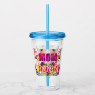 Copo De Acrílico 'Mom-Boss-Fire' – Diseño floral en cubos 