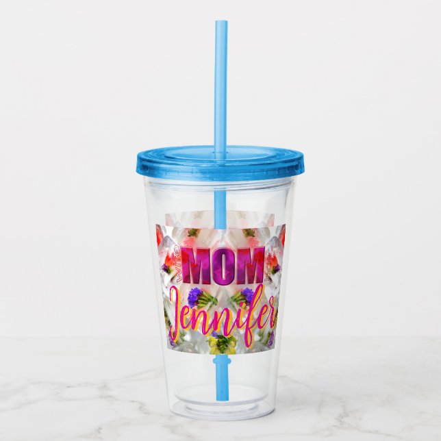 Copo De Acrílico 'Mom-Boss-Fire' – Diseño floral en cubos  (Frente)