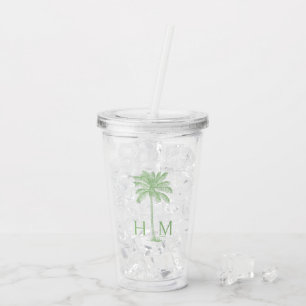 Copo De Acrílico Monograma da árvore Palmetto Verde