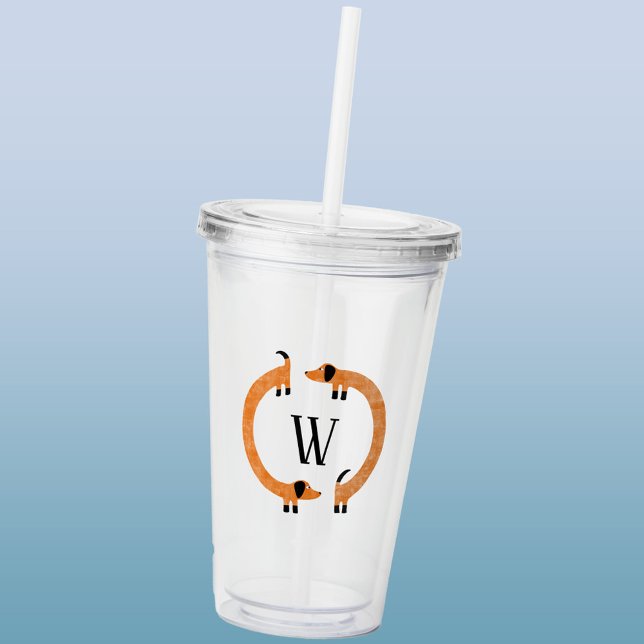 Copo De Acrílico Monograma de Enchimento de Enchimento Engraçado (Dachshund Wiener Sausage Dog monogram personalized initial acrylic tumber)