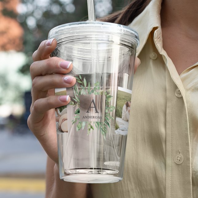 Copo De Acrílico Monograma Duas Fotografias | Quadro verde personal (Criador carregado)