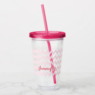 Copo De Acrílico Monograma elegante de padrão rosa personalizado mo