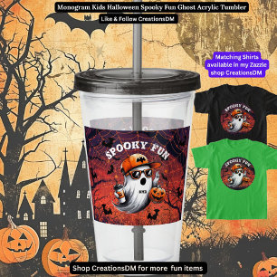 Copo De Acrílico Monograma Kids Halloween Spooky Diversão Fantasma