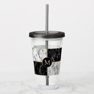 Copo De Acrílico Monograma - Letra Acryler Tumbler Preto Marble