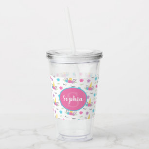 Copo De Acrílico Monograma personalizado do unicórnio cara floral