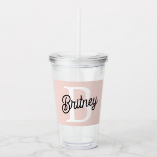 Copo De Acrílico Monograma Personalizado Moderno e Nome Pastel Rosa