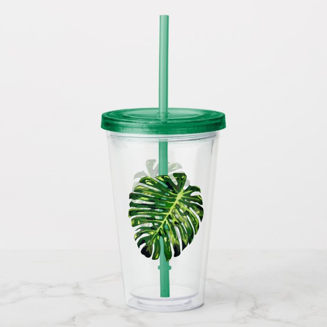 Copo De Acrílico Monstera Leaf Acrylic Tumbler Greenery (Frente)