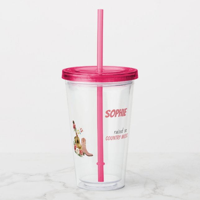 Copo De Acrílico Música country, violão acústico, Rosas, inicializa (Frente)