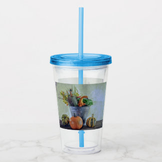 Copo De Acrílico Natureza-morta de outono com abóboras, flores
