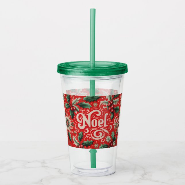 Copo De Acrílico Noel Vermelho e Verde Natal (Frente)