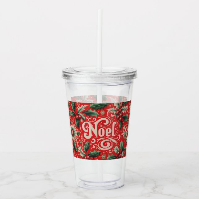 Copo De Acrílico Noel Vermelho e Verde Natal (Frente)