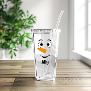 Copo De Acrílico Nome de natal personalizado e rosto de Snowman acr