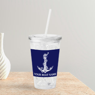 Copo De Acrílico Nome do Barco de Âncora Náutica Vintage
