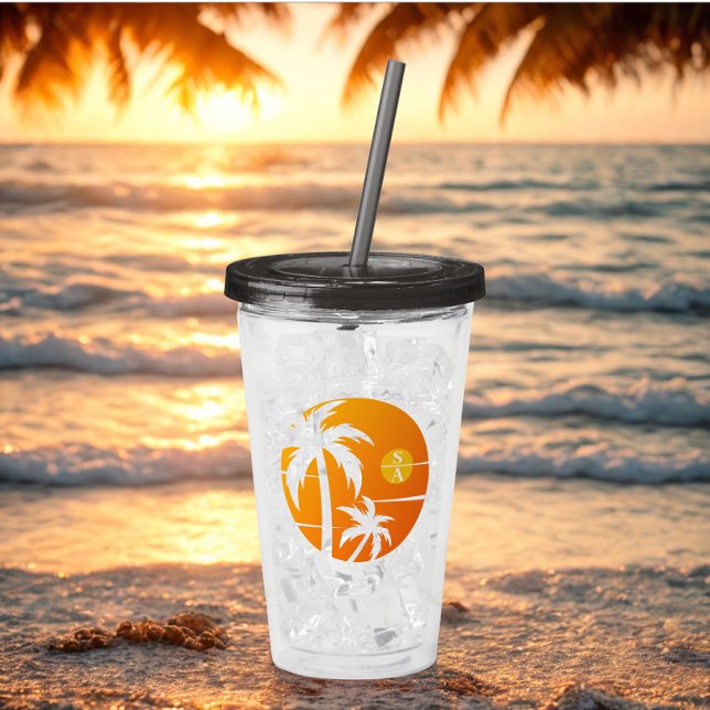 Copo De Acrílico Nome do Casal Personalizado Moderno Árvore Palm Le (Modern personalized wedding couple name letter acrylic tumbler )
