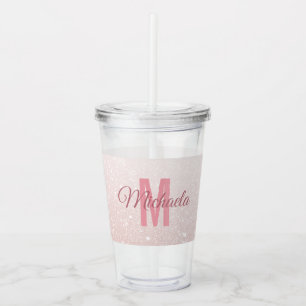 Copo De Acrílico Nome do Monograma Dourado do Glitter Moderno Rosa
