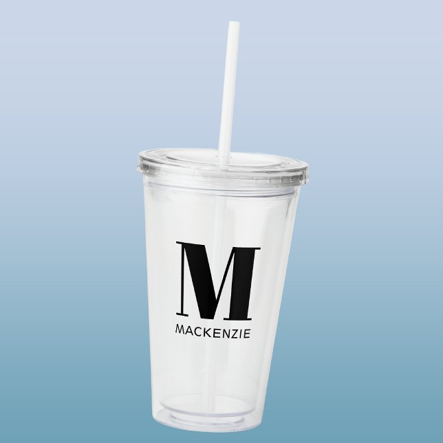 Copo De Acrílico Nome Monograma Simples Personalizado (Modern simple personalized monogram initial custom name acrylic tumbler)