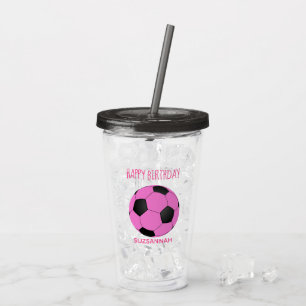 Copo De Acrílico Nome Personalizado Bola Negra Rosa de Futebol