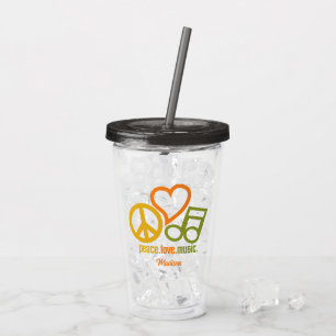 Copo De Acrílico Nome personalizado da Música Peace Love