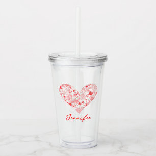 Copo De Acrílico Nome Personalizado do Coração Floral do Dia de os