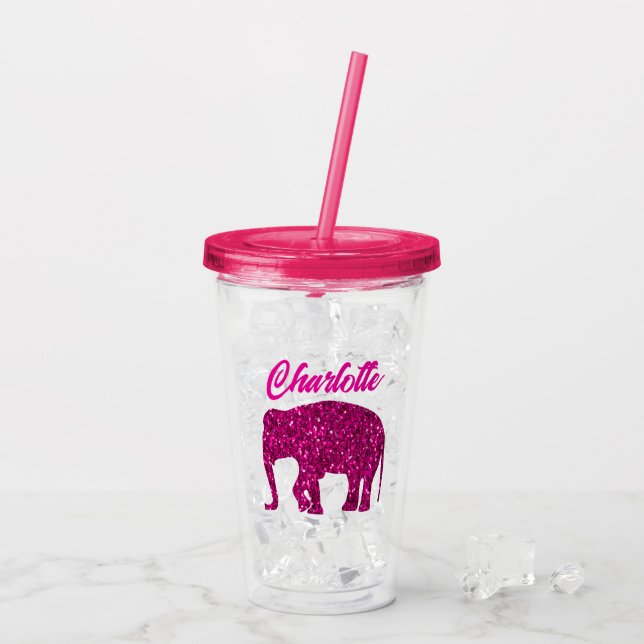 Copo De Acrílico Nome personalizado do sparkle do Elefant Faux rosa (Gelo traseiro)