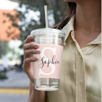 Nome Personalizado Moderno Monograma Pastel Rosa