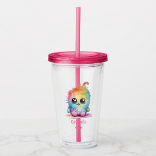 Copo De Acrílico Nome Personalizado Monstro de Cores Cute do Arco-Í