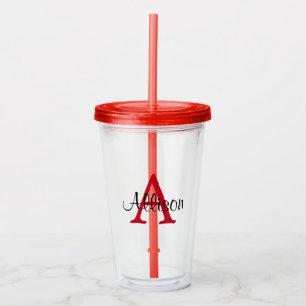 Copo De Acrílico Nome Personalizado Red White Monogram Name