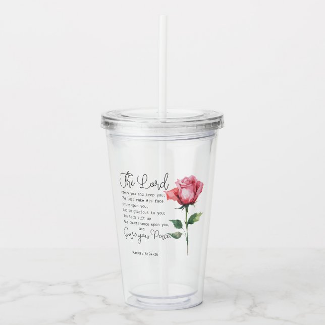 Copo De Acrílico Números 6:24-26 O Senhor Abençoa-te a Rosa (Frente)