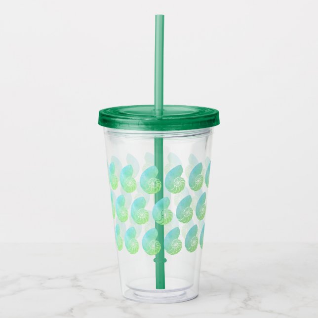 Copo De Acrílico Ombre Verde Nautilus Tumbler - tampa verde-escura (Frente)