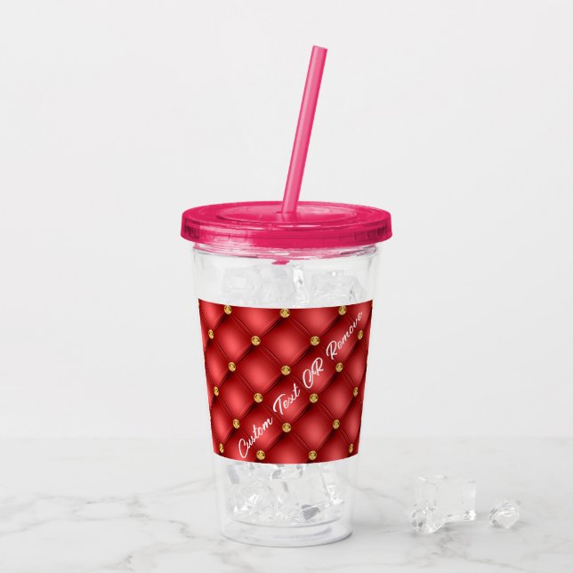 Copo De Acrílico Ouro Diamond Couro Tufado Nome Texto Personalizado (Gelo traseiro)