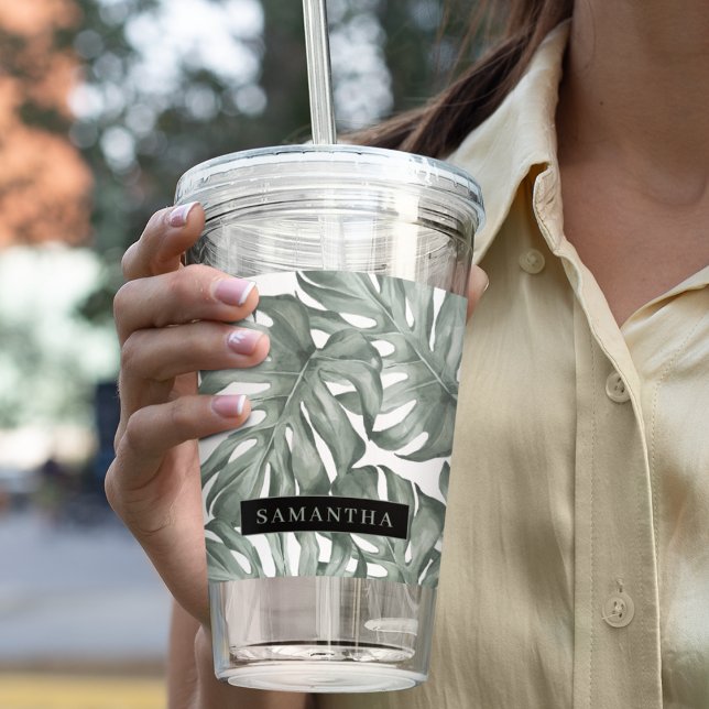 Copo De Acrílico Padrão de Folhas de Oásis Moderna de Aquarela Trop (Criador carregado)