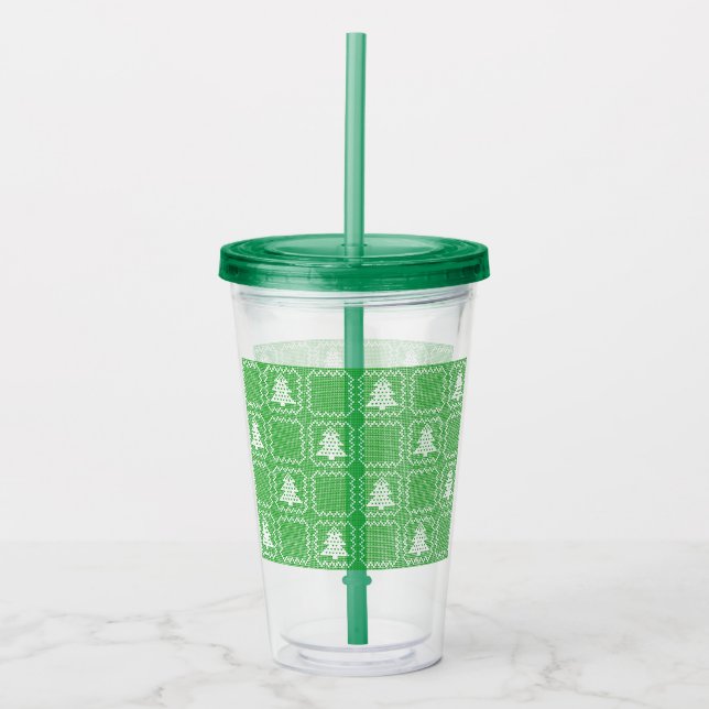 Copo De Acrílico Padrões de suéter feio da árvore de Natal Cozy (Frente)