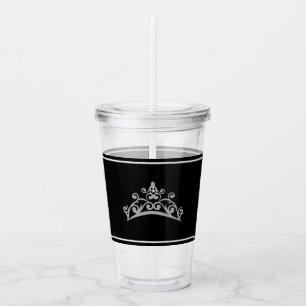 Copo De Acrílico Pageant Silver Tiara Crown Acrylic Tumbler