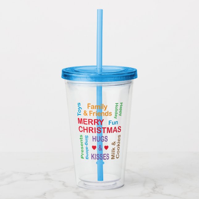 Copo De Acrílico Palavras de Natal do Botão Feriado (Frente)