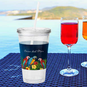 Copo De Acrílico Papagaios tropicais azuis saem da festa de verão
