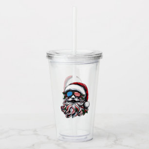 Copo De Acrílico Papai Noel Patriótico/Americano de Natal