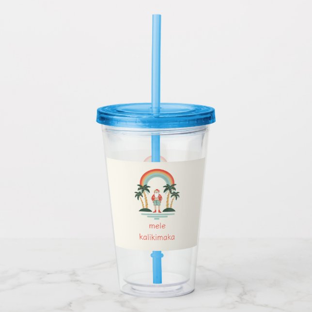 Copo De Acrílico Papais noeis Havaianos/Arco-Íris/Palmas (Frente)