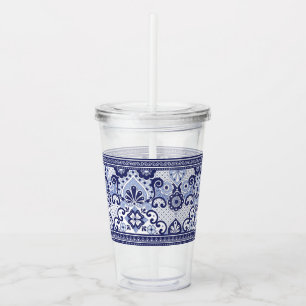 Copo De Acrílico Papo de Mug de Arte Folclórica Mexicana, Blue and 