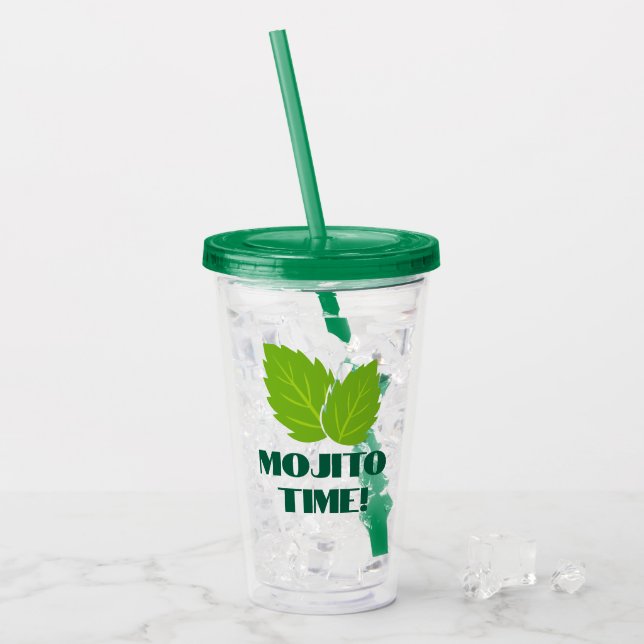 Copo de Acrílico para Mojito com hortelã (Gelo frontal)